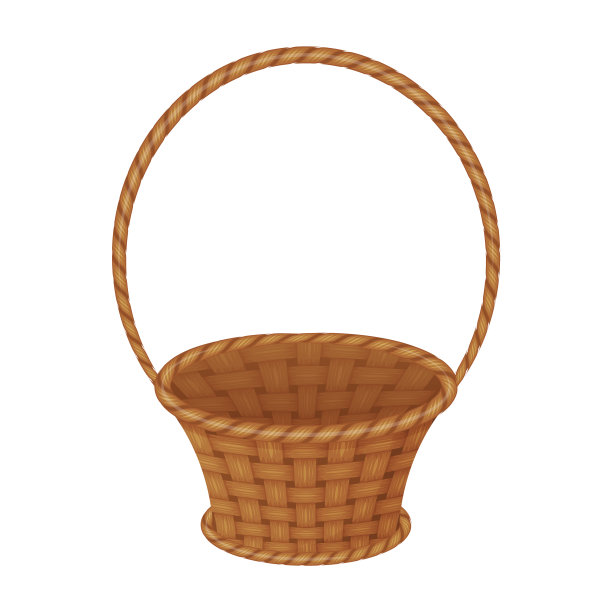 白色背景的柳条篮子。孤立在白色的。对象作为装饰。矢量插图。卡通风格。图片下载
