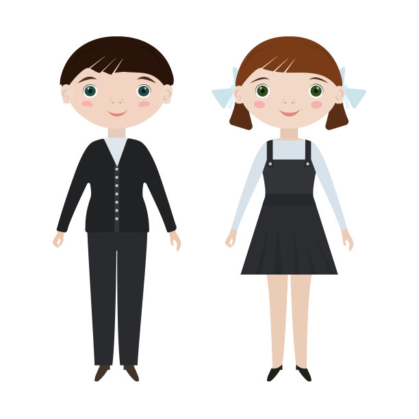 可爱的平面矢量微笑男女学生图片下载