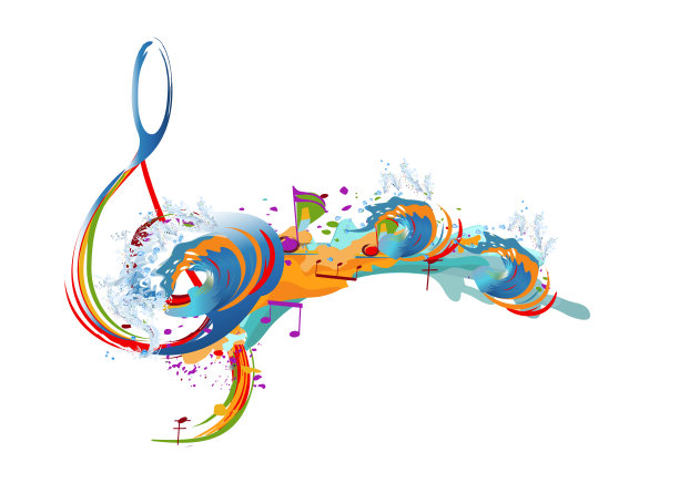 带有高音谱号和音乐波的抽象音乐设计。图片下载