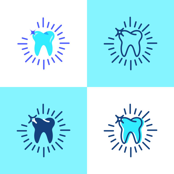 闪亮的牙齿图标设置在平面和线条风格图片下载
