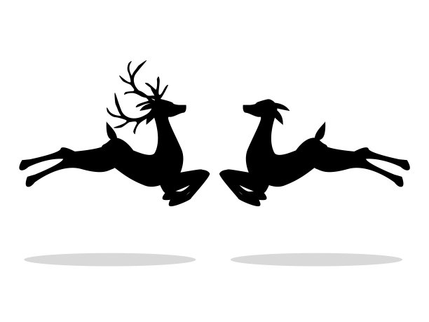 奔跑或跳跃的公鹿和母鹿图标插图孤立向量符号符号。矢量插图设计的圣诞卡，横幅和传单，矢量插图孤立在白色的背景。图片下载