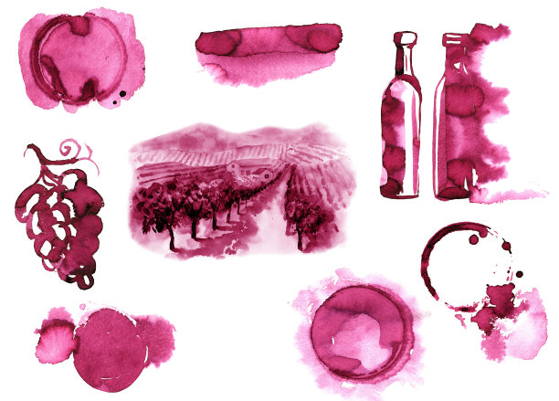 白色背景上分离出红酒污渍。葡萄酒口感水彩图片下载