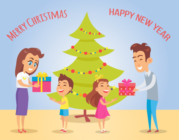 圣诞快乐和幸福矢量插图图片下载