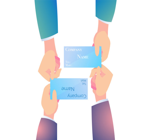 一个推销员用双手交换名片的等距投影图。图片下载