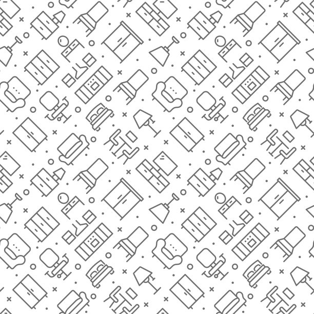 家具相关无缝图案与轮廓图标图片下载