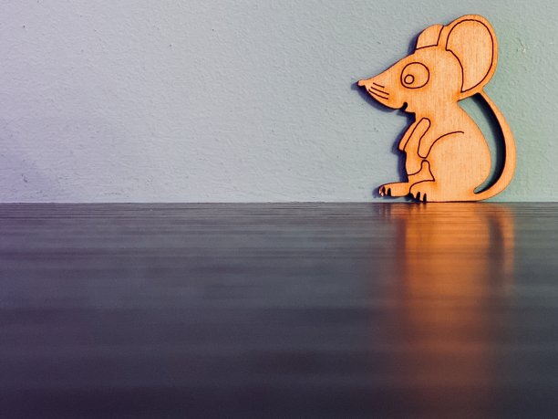 木制鼠标在蓝色背景图片下载