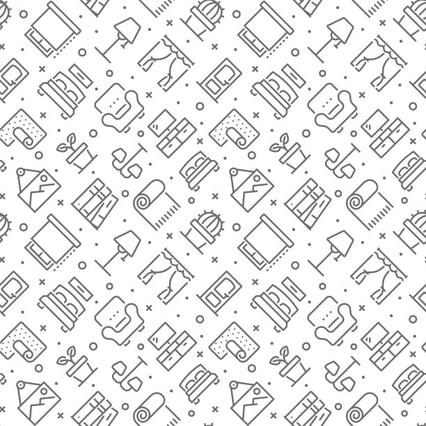 家居内饰和装饰相关无缝图案与轮廓图标图片下载