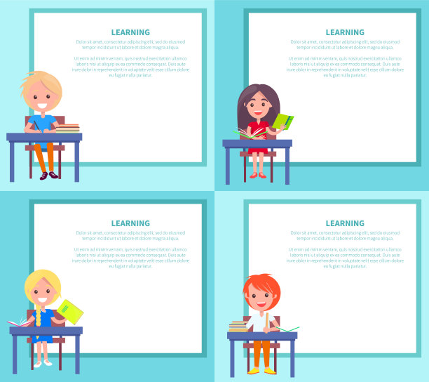 孩子们坐在课桌上的学习横幅图片下载