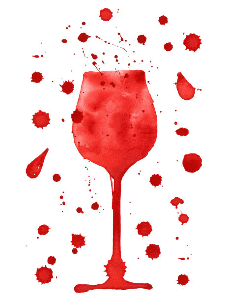 水彩红酒杯。手绘的饮料和药水。图片下载