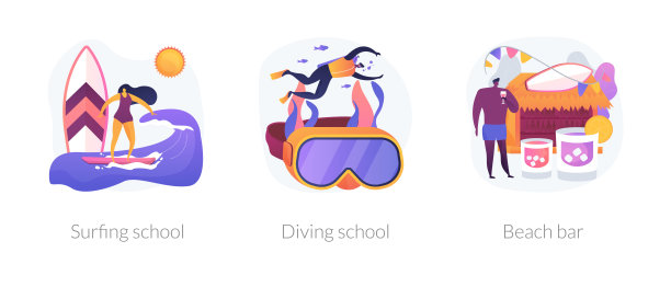 海滨活动向量概念隐喻。图片下载