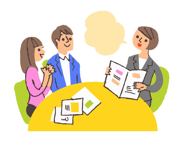 穿西装的女人向一对夫妇解释图片下载