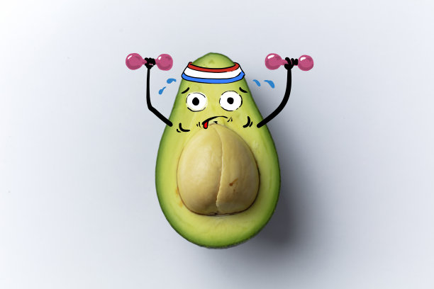 牛油果卡通插画，切牛油果和可爱脸，画牛油果滑稽脸，牛油果插画图片下载
