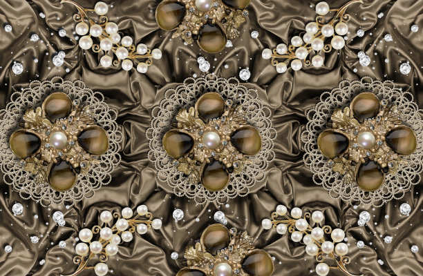 珠宝花，棕色丝绸上的珍珠图片下载
