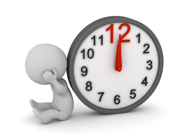 心烦的3D角色与时钟显示午夜图片下载