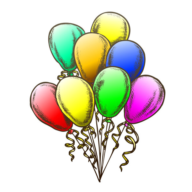 气球束装饰卷曲的丝带复古向量图片下载