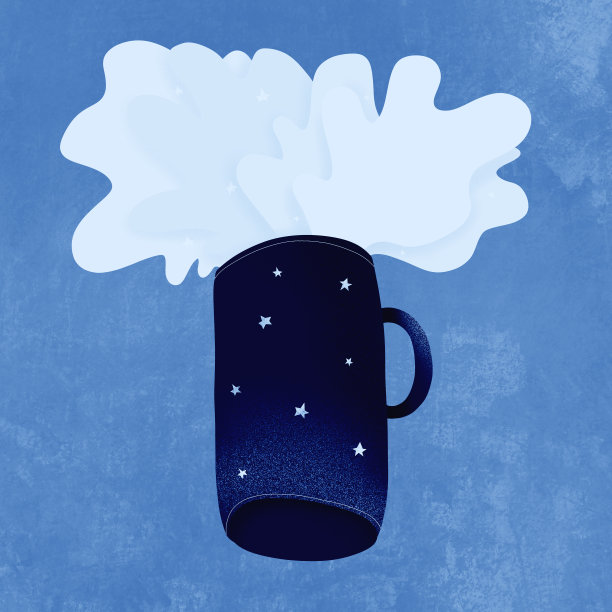 经典的蓝色。2020年的颜色。从太空蓝色的杯子里飞溅着星星图片下载