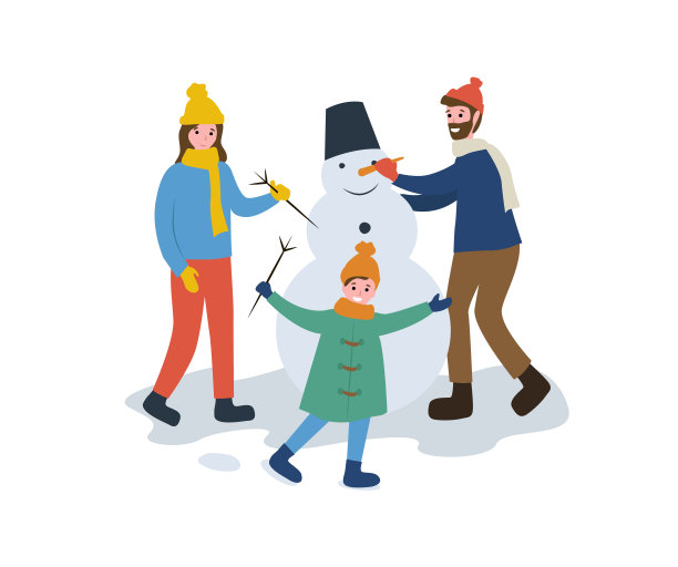 冬季家庭活动：父母和孩子图片下载