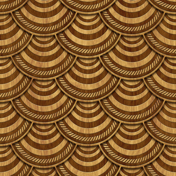 木雕无缝纹理与鱼鳞图案，3d插图图片下载