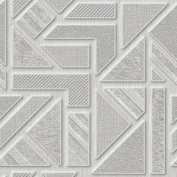 石膏背景上雕刻几何图案无缝纹理，拼接图案，灰色，3d插图图片下载