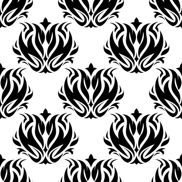 花卉无缝的背景。黑白单色图案图片下载