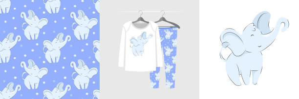 无缝模式和插图的孩子与甜蜜的大象图片下载