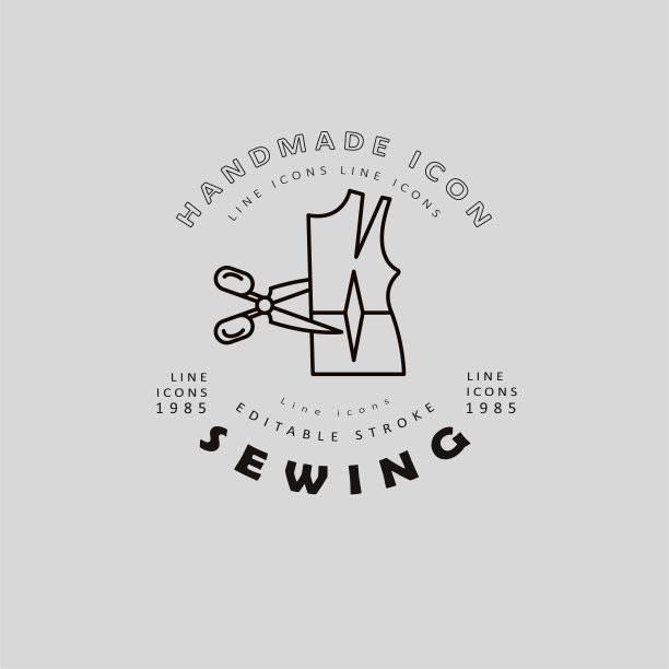 矢量图标和标志缝制和手工。可编辑大纲中风图片下载