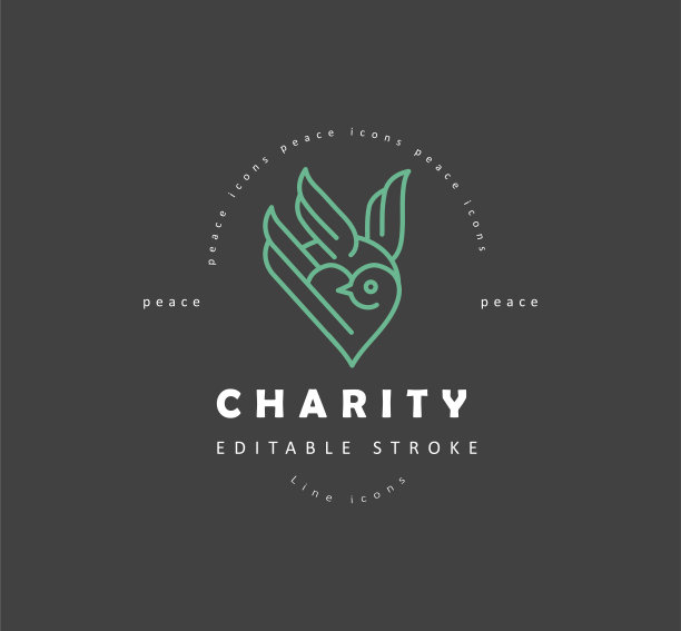 矢量图标和标志和平和慈善。可编辑大纲中风图片下载