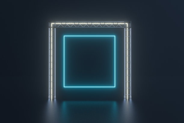 钢架和发光立方体，3d渲染。图片下载