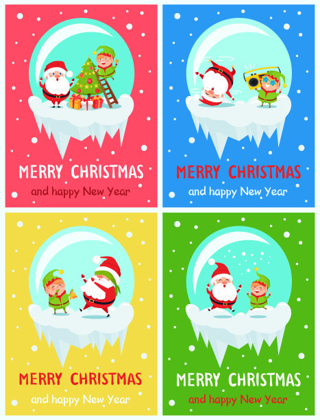 明信片圣诞快乐新年快乐圣诞精灵图片下载