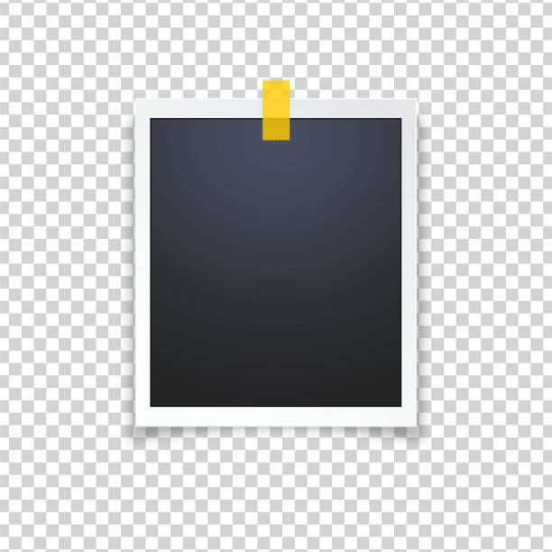 用胶带固定在透明背景上的相框。相框粘在胶带上，孤立。图片下载