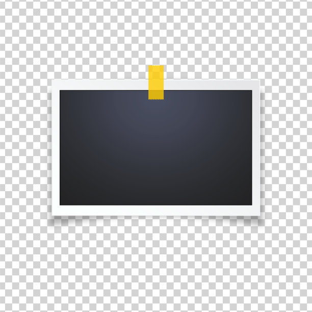 用胶带固定在透明背景上的相框。相框粘在胶带上，孤立。图片下载