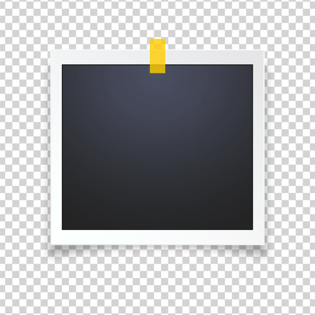 用胶带固定在透明背景上的相框。相框粘在胶带上，孤立。图片下载