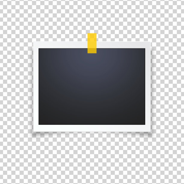 用胶带固定在透明背景上的相框。相框粘在胶带上，孤立。图片下载