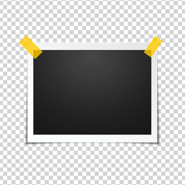 用胶带固定在透明背景上的相框。相框粘在胶带上，孤立。图片下载