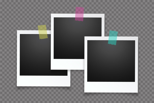 用胶带固定在透明背景上的相框。相框粘在胶带上，孤立。图片下载
