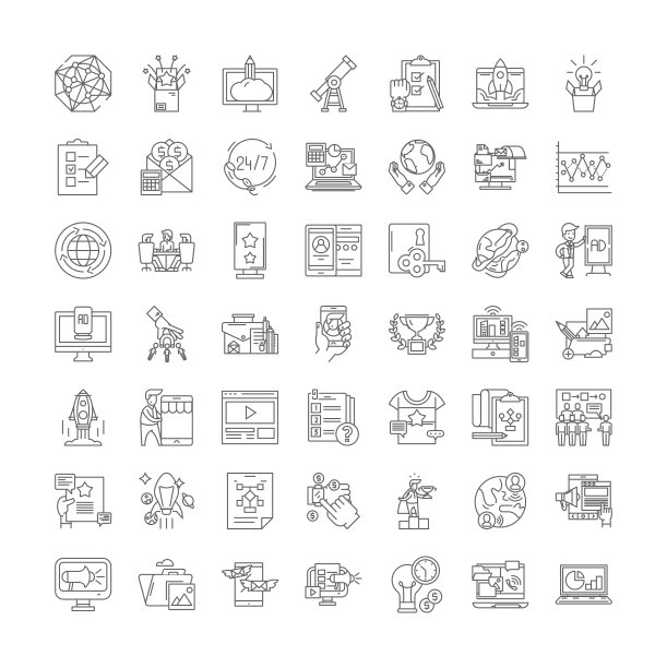 项目线性图标，符号，符号向量线插图集图片下载