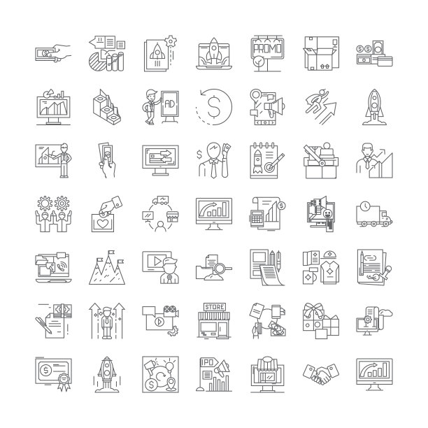 营销推广线性图标、符号、标志矢量线图集图片下载