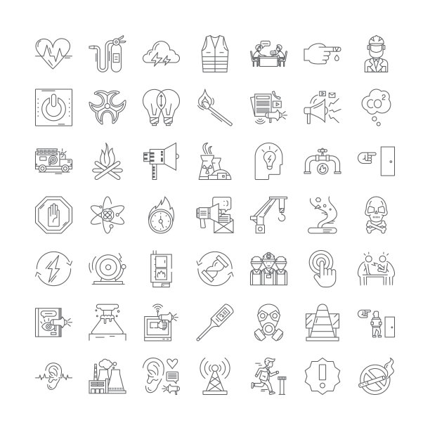 警告线性图标、标志、符号矢量线稿图片下载