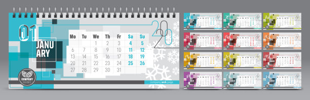 2020年日历模板。矢量和排版计划日记在极简主义风格。图片下载
