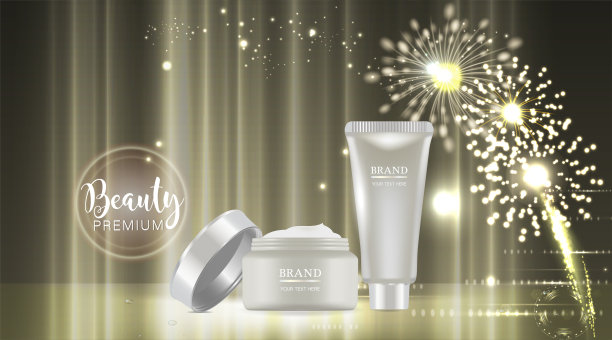 美容产品广告设计，白色化妆品容器与假日概念广告背景准备使用，豪华护肤横幅，插图图片下载