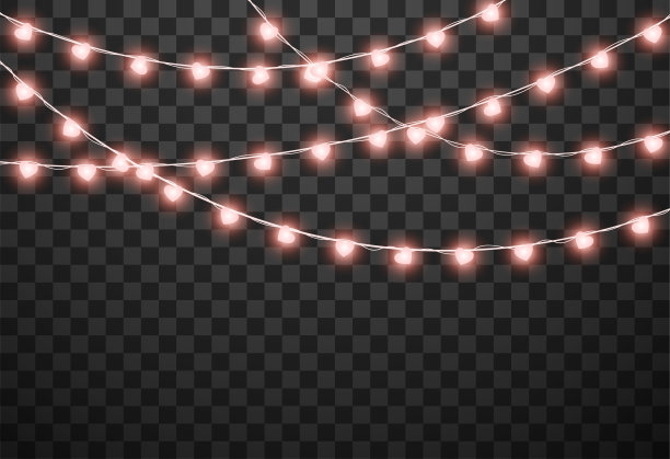 情人节的灯孤立在透明的背景，矢量插图图片下载