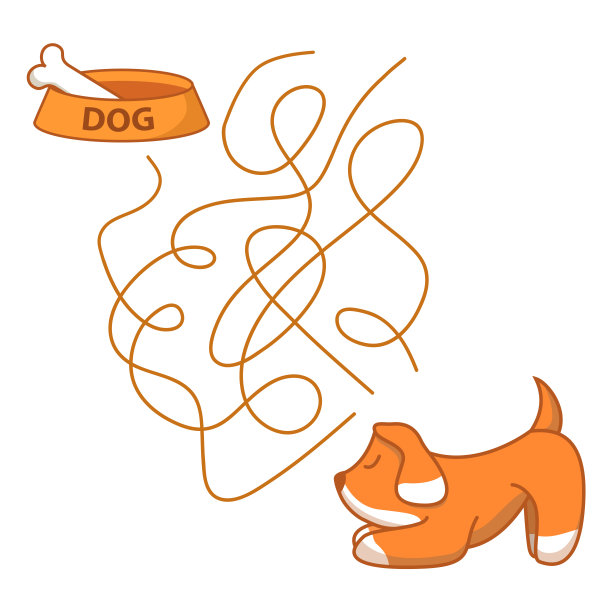 迷宫游戏，小狗儿童教育游戏。有骨头的狗碗。图片下载