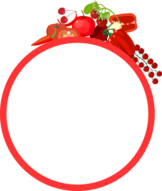 圆形框架与不同的红色蔬菜和水果孤立在白色的背景图片下载