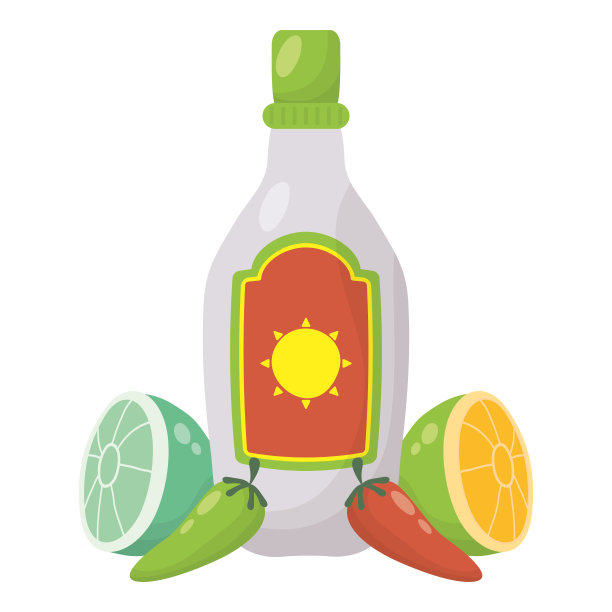 装有柠檬和辣椒的墨西哥龙舌兰酒瓶图片下载