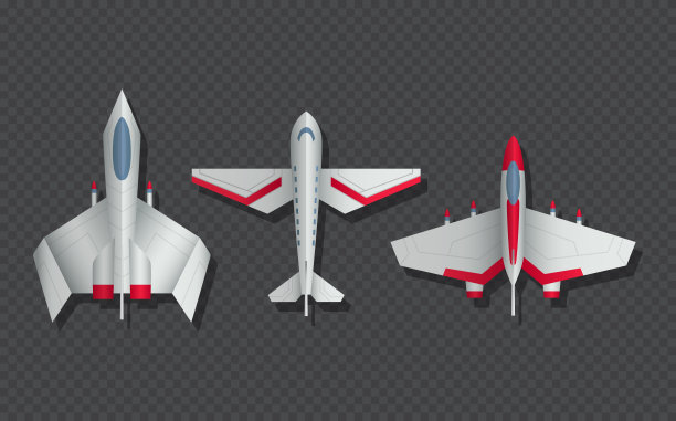 飞机和军用飞机俯视图。3d客机和战斗机矢量图标。飞机俯视图，航空运输模型插图图片下载
