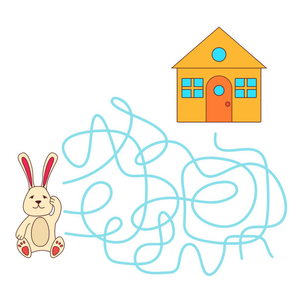 迷宫游戏，儿童教育游戏。兔子寻找家。图片下载