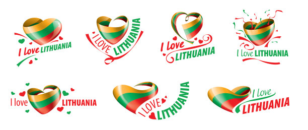 立陶宛国旗上刻着“我爱立陶宛”字样。矢量图图片下载