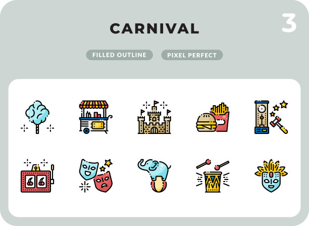嘉年华充满图标包的UI。像素完美的细线矢量图标设置为网页设计和网站应用。图片下载