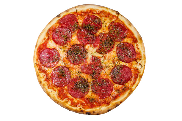 美味的新鲜披萨与香肠和奶酪隔离在白色的背景图片下载