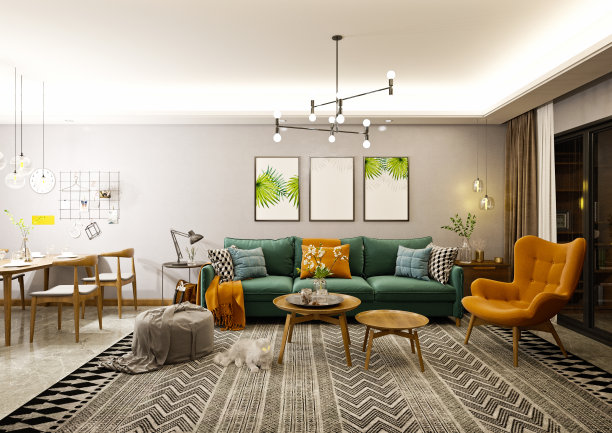 客厅的3D渲染图片下载